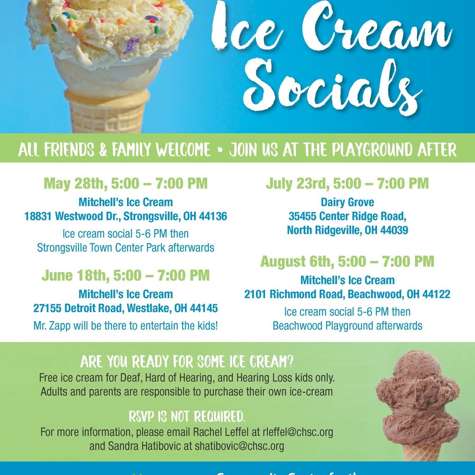 Community Center for the Deaf and Hard of Hearing The Community Center for the Deaf and Hard of Hearing invites deaf and hard-of-hearing kids to its summer Ice Cream Social on July 23.

Check it out at Dairy Grove at 5 pm.  More info below.